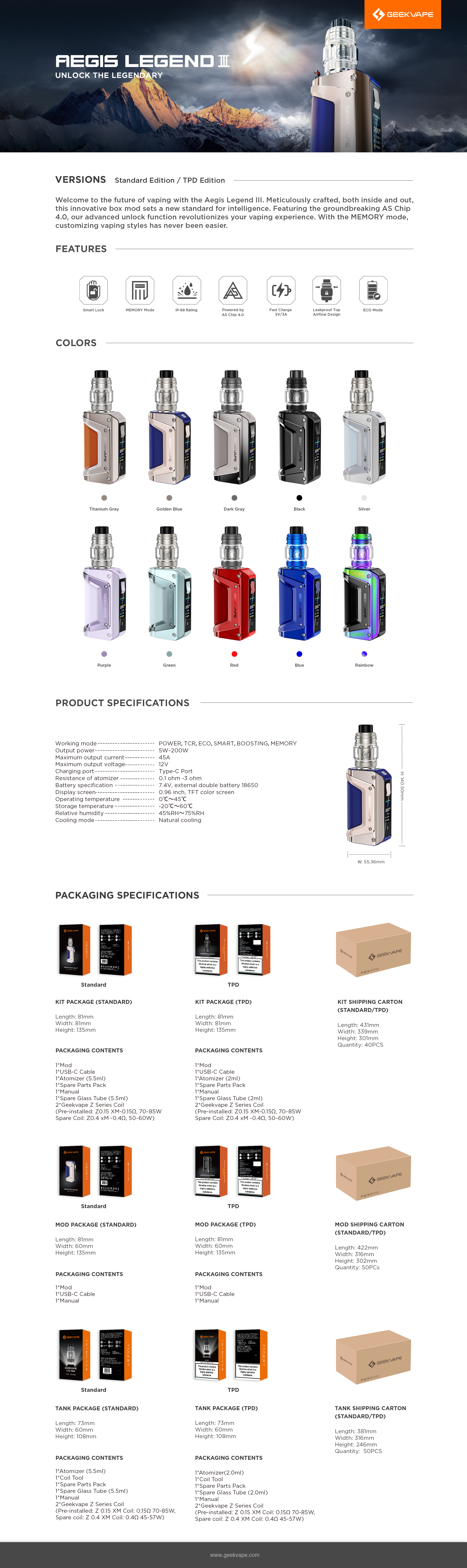 GeekVape Aegis Legend 3 Box Mod Kit